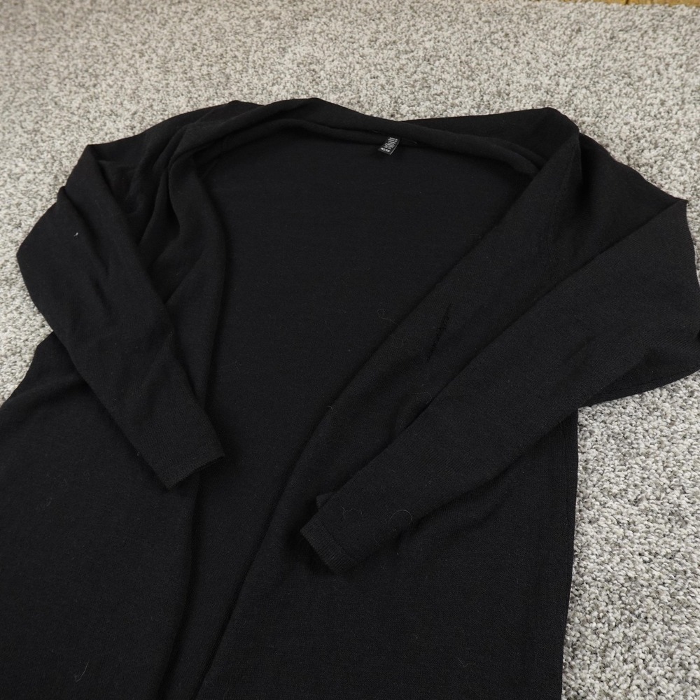 Eileen Fisher Cardigan Womens XS Black Wool Long Duster Open Front Knit Sweater